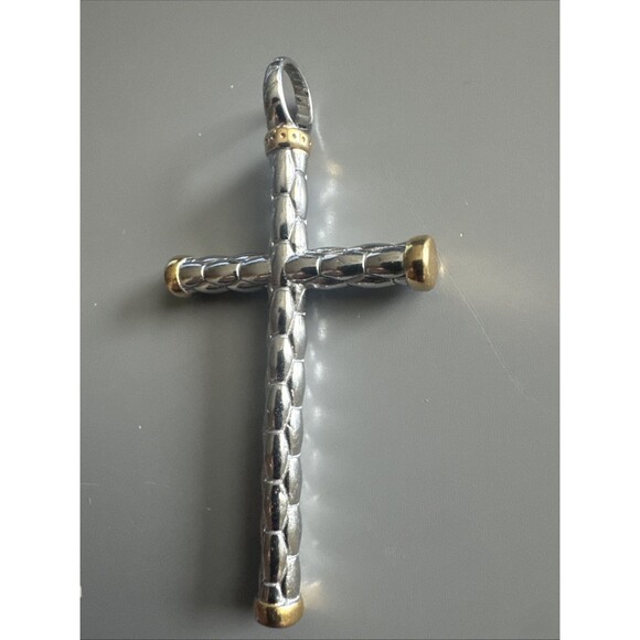 Vintage Jewelry Silver Gold Religious Cross Pendant 2.5 Inch Stainless Steel - Picture 2 of 6